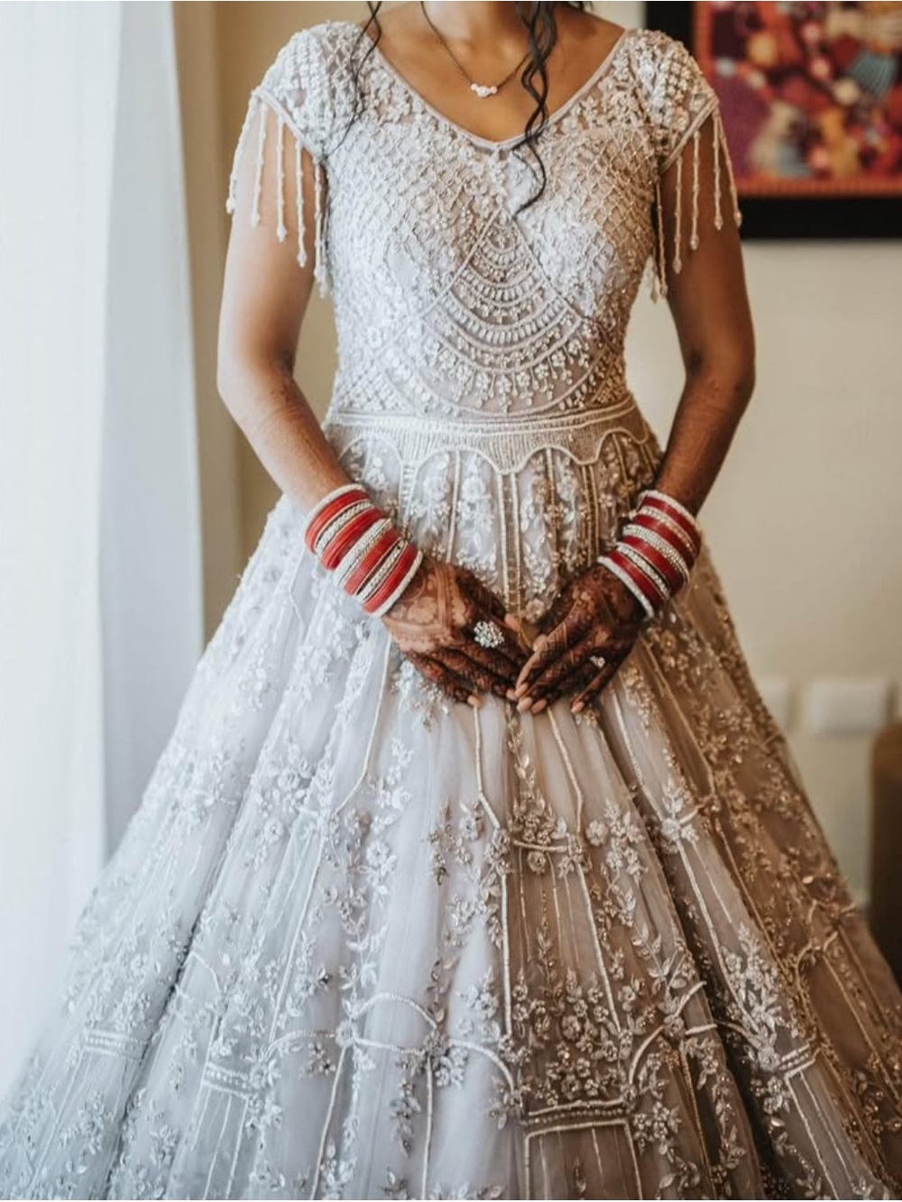 Silver Embellished Indian Formal Gown Wedding Reception Dress